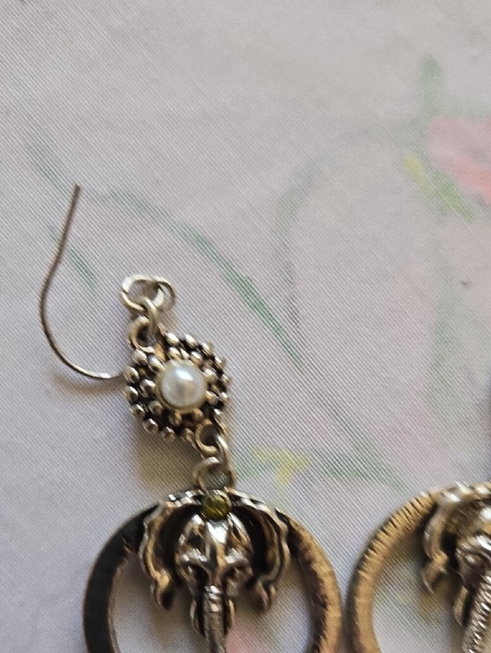Silver Elephant Hoop Drop Earrings with Pale Blue Gem - Picture 6 of 8